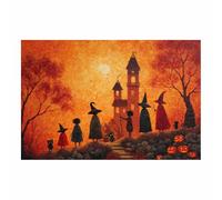 CUDAOO Vintage Halloween Canvas Wall Art,Fall Home Decor Going to the Castle for Livings Room Bedroom cozy library corner, or haunted house setups(Burning Orange97)-60x80cm Unframed