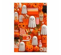CUDAOO Vintage Halloween Canvas Wall Art,Fall Home Decor Little Halloween for Livings Room Bedroom cozy library corner, or haunted house setups(Coral Orange187)-70x100cm Unframed