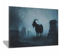CUDAOO Vintage Halloween Canvas Wall Art,Fall Home Decor Sheep in the Grave for Livings Room Bedroom cozy library corner, or haunted house setups(dark gray19)-60x90cm Framed