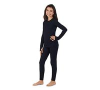 Cuddl Duds Girl's Long Sleeve Top and Legging Bottom Thermal Base Layer 2-Piece Set - Moisture Wicking, Black, M