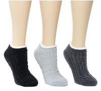 Cuddl Duds Women Cozy Lined Super Soft 3 Pair Pack Low Cut with Grippers Lounge Socks, Black, One size