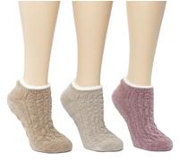 Cuddl Duds Women Cozy Lined Super Soft 3 Pair Pack Low Cut with Grippers Lounge Socks, Oatmeal, One size
