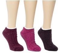 Cuddl Duds Women Cozy Lined Super Soft 3 Pair Pack Low Cut with Grippers Lounge Socks, Purple, One size