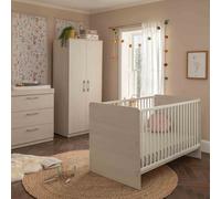 Cuddle Co Freya 4-Piece Cot Bed, Dresser Changer, Wardrobe & Sprung Mattress - Coastal White