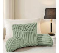 Cuddle Cushion, Ribbed Faux Fur Reading Pillow with Arms, Super Soft Cosy Gaming Cushion with Heatable Pocket, Back Support Pillow for Bed Seat Relaxing Working & Study (Sage Green)
