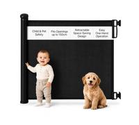 Cuddle Joy Retractable Stair Gate for Baby & Pet - Secure 2-Step Lock, 150x80 cm Extendable Stair Gate, One-Handed Operation for Babies, Dogs, Doorways, Hallways, Indoor & Outdoor (Black)