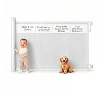 Cuddle Joy Retractable Stair Gate for Baby & Pet - Secure 2-Step Lock, 180x80 cm Extendable Stair Gate, One-Handed Operation for Babies, Dogs, Doorways, Hallways, Indoor & Outdoor (White)