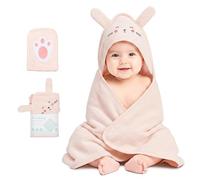 CuddleBug Hooded Baby Towel & Wash Mitt Set, Cotton, Bunny Blush Pink