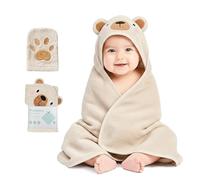 CuddleBug Premium Hooded Baby Towel & Washcloth Set - 100% Cotton Terrycloth Bath Towels for Newborn & Toddler, Super-Soft & Absorbent, Newborn Essentials (30" x 30") - Honey Beige Bear