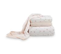 CuddleCo 4pc Cot Bed Duvet Cover Set in Ditsy Cherry - Includes Duvet Cover, Comforter Blanket, and 2 Fitted Sheets - Cosy Bedding for Kids