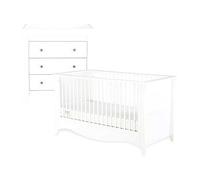 CuddleCo Clara 2pc White Nursery Furniture Set - 3 Drawer Dresser and Cot Bed