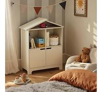 CuddleCo Play House Bookcase in Pebble - Open Shelving with Closed Storage, Encourages Tidying & Independence, Playful Pitched Roof Detail - Ideal for Modern Families