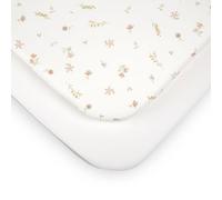 CuddleCo Universal Crib Sleeper Sheets 2pk - 90 x 50cm - Premium 100% Cotton Moses Basket Fitted Sheet Set for Next To Me Cribs and Cradles - Soft & Breathable Bedding Essentials (Cashmere Meadow)
