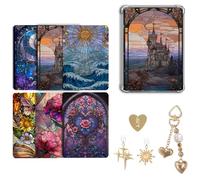 CuddleJunk 6 pcs Inserts Cardstock Paper for E-Reader, and 2 pcs Dust Plug Charms, 1 Chain Charm Set, 6.8"x4.8" Cardstock Insert Accessories for Paper white 11th-12th, Gift for Book Lover