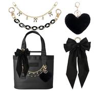 CuddleJunk Bag Charms for Tote Bags, Satin Bow Keychain Kit Accessories for Yeti Camino, Fluffy Ball Gold Chains Charms Compatible With Women Purse Beach Tote Bag