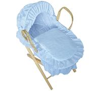 Cuddles Collection Dolls Moses Basket Blue Embroidery Anglaise with Stand