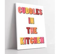 Cuddles In The Kitchen Happy Quote Orange Canvas Wall Art Print Picture - 24 inch wide x 36 inch high (Frame Depth 30mm)