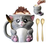 Cuddles The Cat Ice Cream Pint Holder, Highland Cow Ice Cream Holder, 3D Printed Kitty Cup with Spoon Slots & Snack Drawer, Gift for Cat Highland Cow Lovers, 16oz