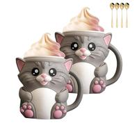 Cuddles, The Cat Ice Pint Holder, 3D Printed Kitten Ice Cream Sleeve with Handle and Dual Spoons, Reusable Leak-Resistant Pint Cover for Cat Fans and Snack Sharing