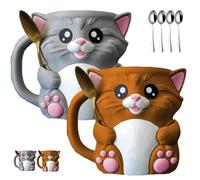 Cuddles, The Cat Ice Pint Holder, 3D Printing Cute Kitten Ice Cream Pint Containers with Handle and Two Spoon, Leak Proof ICES Creams Pints Sleeves Cover Cooler for Cat Lover Gifts(Brown+Gray)