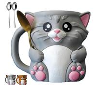 Cuddles, The Cat Ice Pint Holder, 3D Printing Cute Kitten Ice Cream Pint Containers with Handle and Two Spoon, Leak Proof ICES Creams Pints Sleeves Cover Cooler for Cat Lover Gifts(Gray*1pc)