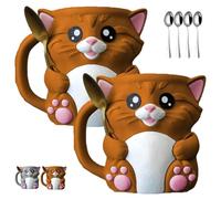 Cuddles, The Cat Ice Pint Holder, 3D Printing Cute Kitten Ice Cream Pint Containers with Handle and Two Spoon, Leak Proof ICES Creams Pints Sleeves Cover Cooler for Cat Lover Gifts(Brown*2pcs)