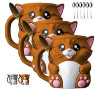 Cuddles, The Cat Ice Pint Holder, 3D Printing Cute Kitten Ice Cream Pint Containers with Handle and Two Spoon, Leak Proof ICES Creams Pints Sleeves Cover Cooler for Cat Lover Gifts(Brown*3pcs)