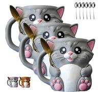 Cuddles, The Cat Ice Pint Holder, 3D Printing Cute Kitten Ice Cream Pint Containers with Handle and Two Spoon, Leak Proof ICES Creams Pints Sleeves Cover Cooler for Cat Lover Gifts(Gray*3pcs)