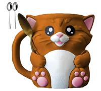 Cuddles, The Cat Ice Pint Holder, 3D Printing Cute Kitten Ice Cream Pint Containers with Handle and Two Spoon, Leak Proof ICES Creams Pints Sleeves Cover Cooler for Cat Lover Gifts(Brown*1pc)