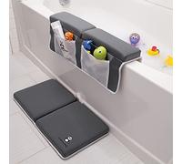 Cuddling Baby Bath Kneeler and Elbow Rest Pad, 2 Pc. Set, Knee and Body Protection with Non-Slip Base, Large Toy and Bath Accessory Pocket Storage, Compact Foldable Cushion Design