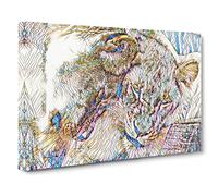 Cuddling Lions No.2 Modern BG Canvas Print | Gallery Wrapped 30mm Frame Wall Art | 30x20 inches | Ready to Hang | Modern Animal Picture | Living Room Bedroom Lounge Office