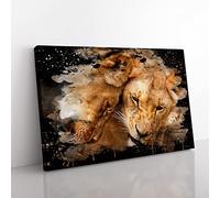 Cuddling Lions No.2 Modern CB Canvas Wall Art Print Ready to Hang, Framed Picture for Living Room Bedroom Home Office Décor, 76x50 cm (30x20 Inch)