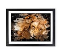 Cuddling Lions No.2 Modern CB Framed Print | A3 Black Framed Wall Art | Ready to Hang | Modern Animal Picture | Living Room Bedroom Lounge Office