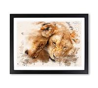 Cuddling Lions No.2 Modern FC Framed Print | A2 Black Framed Wall Art | Ready to Hang | Modern Animal Picture | Living Room Bedroom Lounge Office