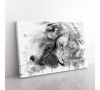 Cuddling Lions Vol.2 V4 Modern Canvas Wall Art Print Ready to Hang, Framed Picture for Living Room Bedroom Home Office Décor, 60x40 cm (24x16 Inch)