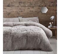 Cuddly Catherine Lansfield Deep Pile Faux Fur Double Duvet Cover Set with Pillowcases Silver Grey