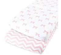 Cuddly Cubs Changing Pad Covers - 2 Pack - Snuggly Soft Plush Cotton Changing Table Covers for Girl - Fits Perfectly on Summer Infant and Other 16 x 32" Baby Changing Table Pads - Pink