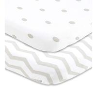 Cuddly Cubs Pack n Play Sheets | 2 Pack Playard Sheet for Baby Girl and Boy | 100% Jersey Cotton Unisex Mini Portable Crib Sheets | Polka Dots and Chevron in Grey | Best Baby Shower Gift | Fits Graco