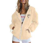 Cuddly Pullover Women's Fluffy Casual Printed Women's Hoodie with Zip and Pockets, Long Sleeve Fleece for Everyday in the Winter Season Witch Hit, beige, XXL