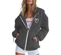 Cuddly Pullover Women's Fluffy Casual Printed Women's Hoodie with Zip and Pockets, Long Sleeve Fleece for Everyday in the Winter Season Witch Hit, gray, S