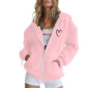Cuddly Pullover Women's Fluffy Casual Printed Women's Hoodie with Zip and Pockets, Long Sleeve Fleece for Everyday in the Winter Season Witch Hit, pink, M