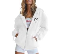 Cuddly Pullover Women's Fluffy Casual Printed Women's Hoodie with Zip and Pockets, Long Sleeve Fleece for Everyday in the Winter Season Witch Hit, White, M