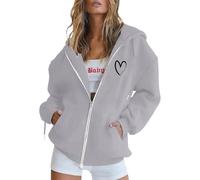 Cuddly Pullover Women's Fluffy Casual Printed Women's Hoodie with Zip and Pockets, Long Sleeve Fleece for Everyday in the Winter Season Witch Hit, Light grey, L