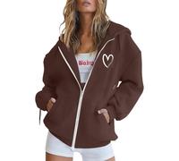 Cuddly Pullover Women's Fluffy Casual Printed Women's Hoodie with Zip and Pockets, Long Sleeve Fleece for Everyday in the Winter Season Witch Hit, coffee, S