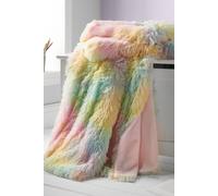 'Cuddly Rainbow' Deep Pile Faux Fur Blanket Throw Catherine Lansfield Multi 130cm x 170cm