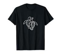 Cuddly Sea Turtle Couple Heart Line Art - Cute Diving Love T-Shirt