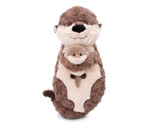 Cuddly soft toy otter Oda with baby Odalina, 40 x 20 cm, grey - soft and fluffy plush figure for boys, girls, and babies; perfect as a gift or decoration for home, kindergarten, or on the go