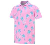 Cuddomper Boys Polo Shirt Hawaiian Golf Clothing Fashion Short Sleeve Kids Cool School Uniform 5-14 Years, pink / white, 11-12 Years