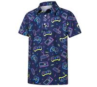 Cuddomper Boys Polo Shirt Hawaiian Golf Clothing Fashion Short Sleeve Kids Cool School Uniform 5-14 Years, Colourful game, 7-8 Years