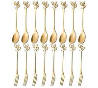 Cudisoewer 20PCS Dessert Spoon and Fork Set Cake Fork Coffee Spoon Fruit Fork Stainless Steel -Gold